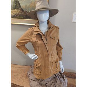 Market & Spruce Kathleen Cargo Full Zip Hooded Jacket Tan Size Small